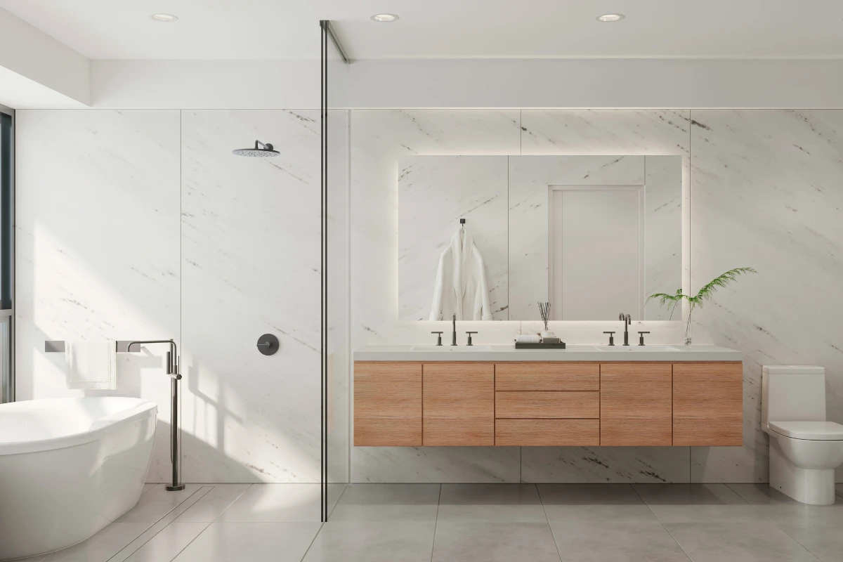 Tiled walk-in shower with glass in a Toronto bathroom renovation